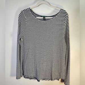 Ralph Lauren Nautical Navy and White Striped Long Sleeve 100% Cotton Top L